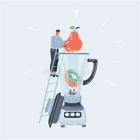 Vector Illustration Of Man Making Fresh Vegetable Juice With Big
