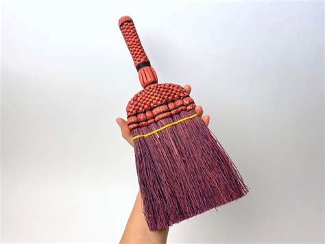 Vintage Straw Broom Purple And Red Handmade Woven Plastic Etsy In 2021