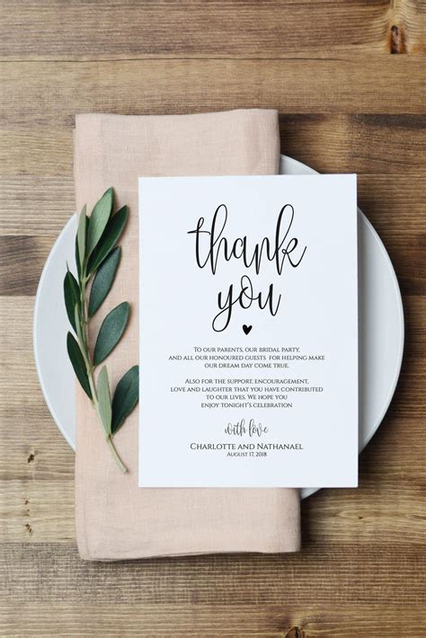 Wedding Thank You Note Printable Thank You Card Template Etsy Finland