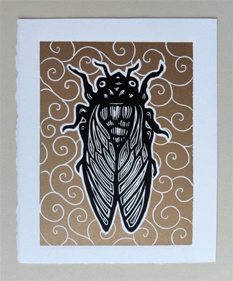 Cicada By Anita Hagan Original Linocut Linoleum Block Etsy