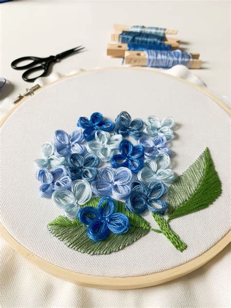 Hydrangea Embroidery Pattern Blue Hydrangea Flower Cross Stitch