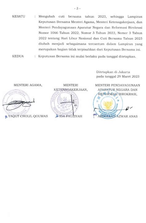 Setda Prov Kalteng Skb Tiga Menteri Tentang Perubahan Cuti Bersama