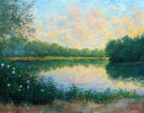 Original Painting Oil On Canvas Impressionist Landscape Lake Water