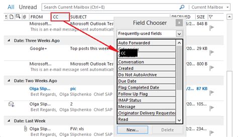 Add And Remove Columns In Outlook Microsoft Outlook 2013