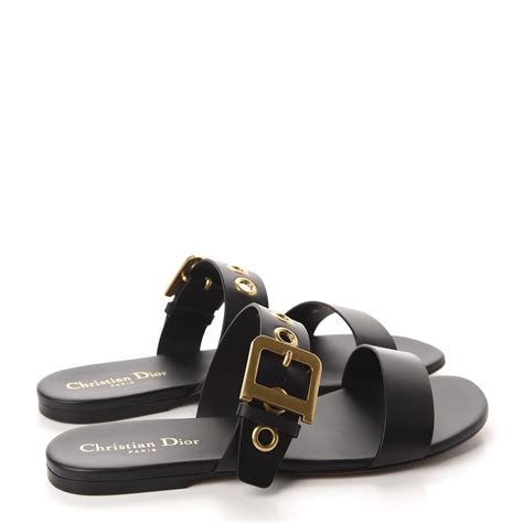 Christian Dior Calfskin D Dior Slide Flat Sandals 40 Black 660069
