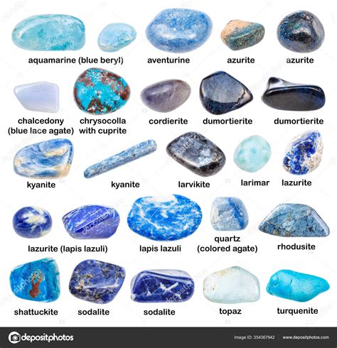Set Various Blue Gemstones Names Chrysocolla Kyanite Topaz Turquenite