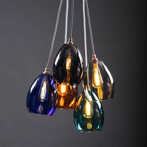 five way coloured glass mid cluster pendant light by glow lighting