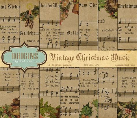 Old Christmas Music Digital Paper Christmas Sheet Music Digital