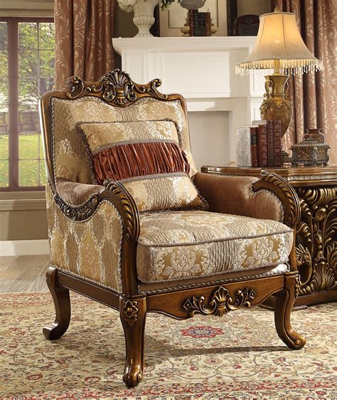 Hd 1601 Accent Chair Solid Wood Metallic Antique Gold Finish 