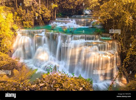 Waterfalls In Deep Forest At Huai Mae Khamin Waterfall In National Park