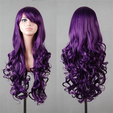 Hot Charming Long Dark Purple Hair Curly Cosplay Wig For Women Wigs Fast Deliver Wig Industry