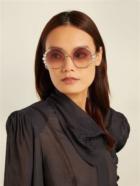 Fendi Crystal Embellished Round Frame Sunglasses Sunglasses Trends
