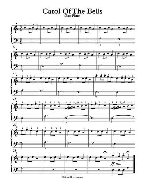 Carol of the bells or the ukrainian bell carol, is an old new year carol, based on a schedryk or chant, and was performed using hand bells. Intermediate Piano Arrangement For Carol Of The Bells - Sheet Music | Easy piano sheet music ...