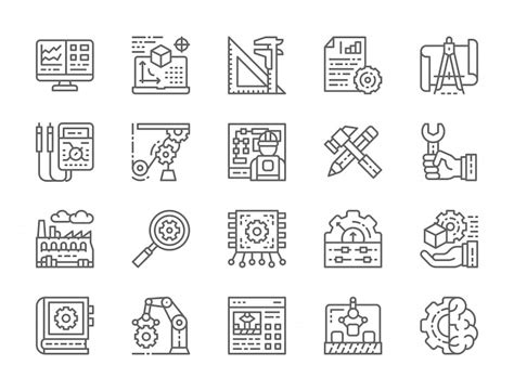 Engineering And Manufacturing Icons Set Thin Line Style Stock