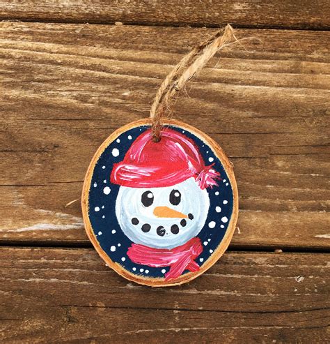 Hand Painted Snowman Wood Slice Ornament Hand Painted Snowman Etsy
