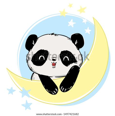 Hand Drawn Panda On Moon Childrens Stock Vector Royalty Free 1497421682