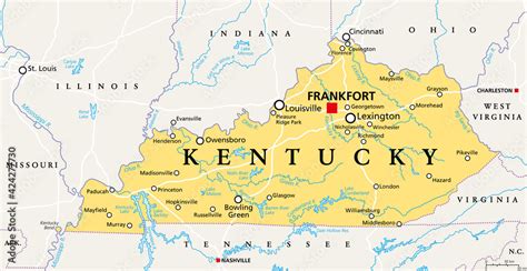 Kentucky Ky Political Map With Capital Frankfort And Largest Cities