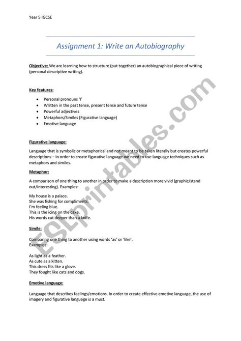 How To Write An Autobiography Esl Worksheet By Georginalys