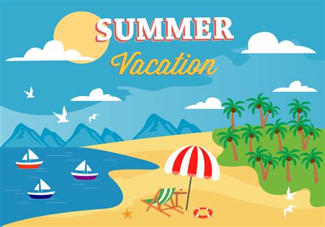 Free Summer Beach Vector Illustration Download Free Vector Art Stock