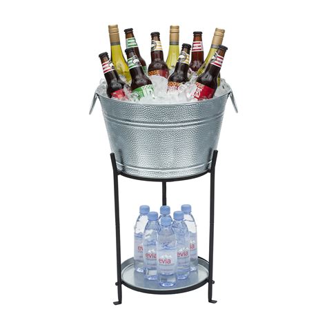 Beverage Tub With Stand And Tray Galvanized Metal Party Bucket Is