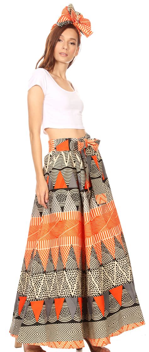 sakkas sakkas ami women s maxi long african ankara print skirt pockets and elastic waist 158