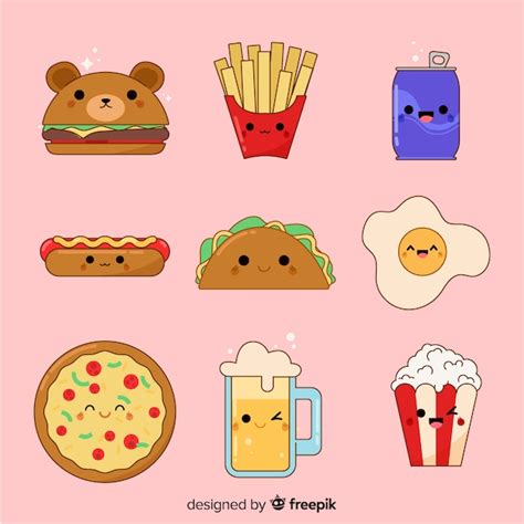 Colección De Comida En Estilo Kawaii Vector Gratis