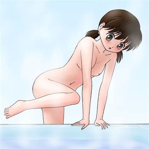 Minamoto Shizuka Doraemon Lowres 1girl Barefoot Bath Bent Over Blush Breasts Indoors