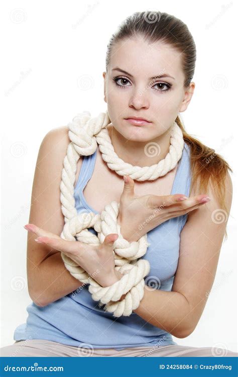 Woman Tied Up With Rope Stock Photo Image Of Dependency 24258084