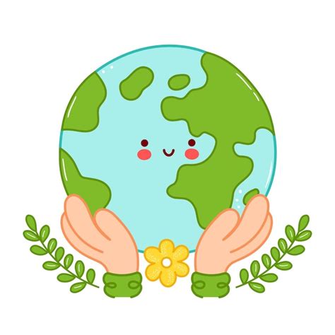 Premium Vector Hands Hold Cute Happy Funny Earth Planet Character