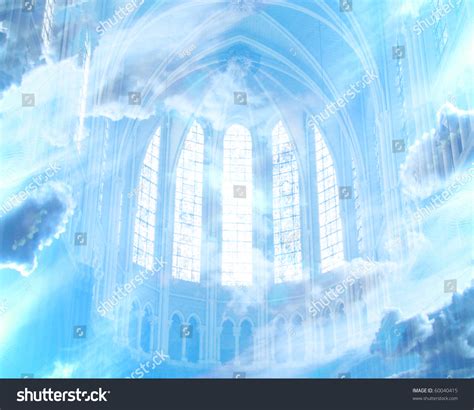 White Clouds Inside Cathedral Representation Heaven Stock Illustration