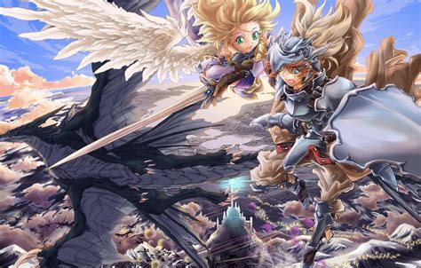 Wallpaper The Sky Girl Clouds Flight Weapons Castle Height Wings