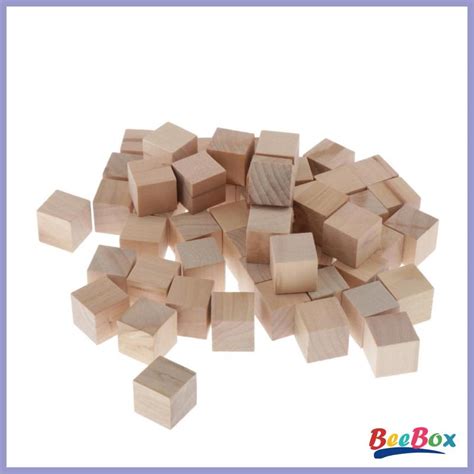 50x Blank Wooden Cubes Wood Blocks For Kids Blocks Building Diy Carving