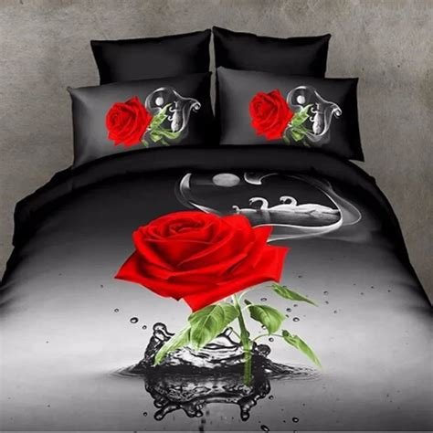Pieces D Floral Duvet Cover Double Bed Linen Bed Sheet Set Red Rose