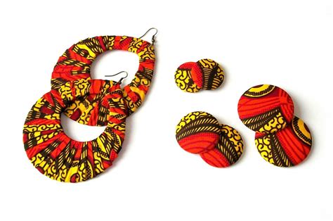Earring Fab African Wax Print Fabric Oversized Wrapped Hoops Etsy