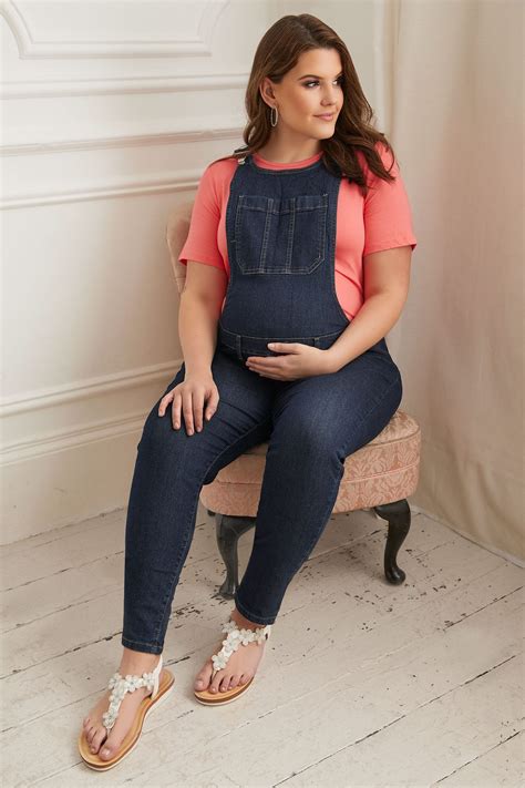 Bump It Up Maternity Indigo Blue Super Stretch Dungarees Plus Size 16