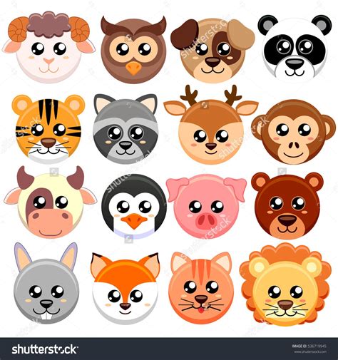 Cute Cartoon Animals Head Round Shape Stock Vector Royalty Free