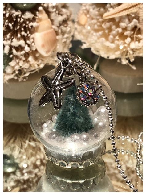 Blue Christmas Tree Snow Globe Necklace Etsy