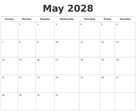 May 2028 Calendars Free