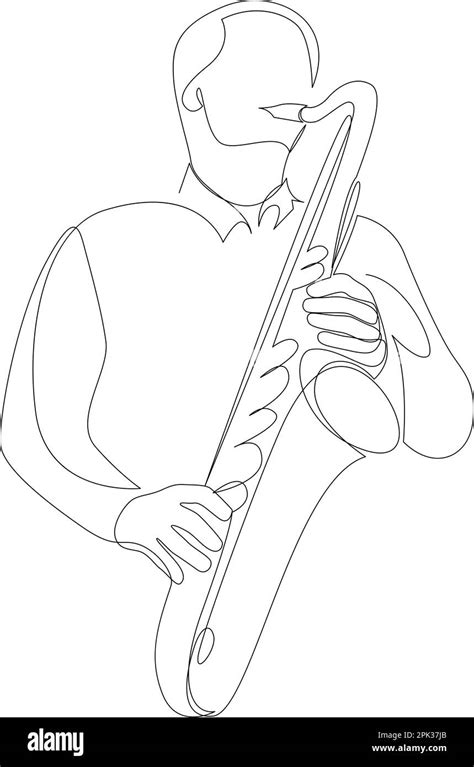 continuous line drawing of a man playing saxophone jazz music instrument minimalist style