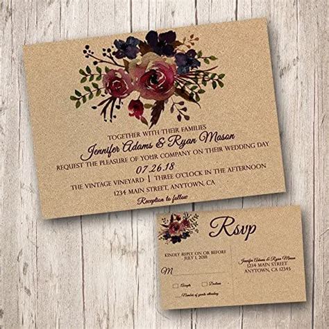 Create custom wedding rsvp cards that fit your wedding perfectly. Amazon.com: Rustic Wedding Invitations with RSVP cards, burgundy wedding invitations, kraft ...