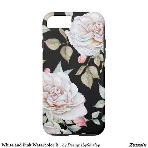 White And Pink Watercolor Roses Black Background Iphone 87 Case Floral