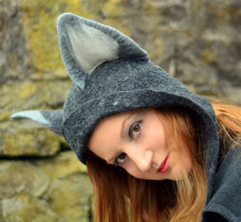 Grey Wolf Hat Wolf Ear Hood Fantasy Hat By Handicraftkate Wolf