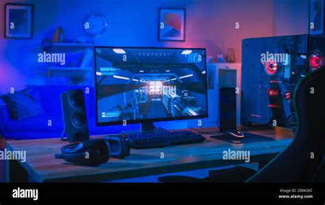 Powerful Personal Computer Gamer Rig With First Person Shooter Game On