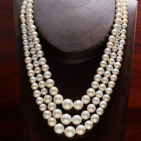 Mm Shell Pearl Graduated Three Strand Necklace With Sterling Silver Ross Simons