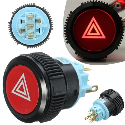 Pushbutton Switches Socket 19mm Hazard Warning Light Metal Red LED