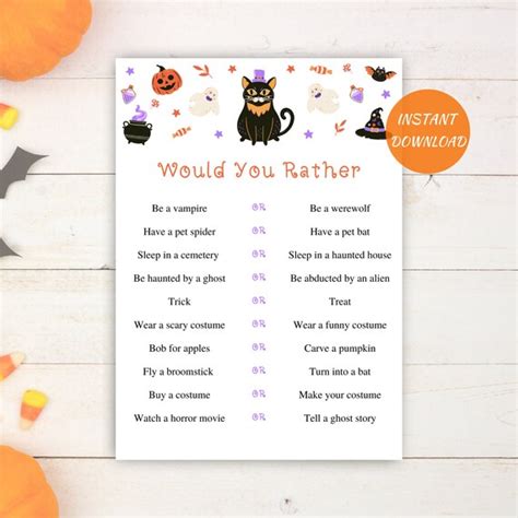 Printable Halloween Would You Rather Game Kids Halloween Etsy