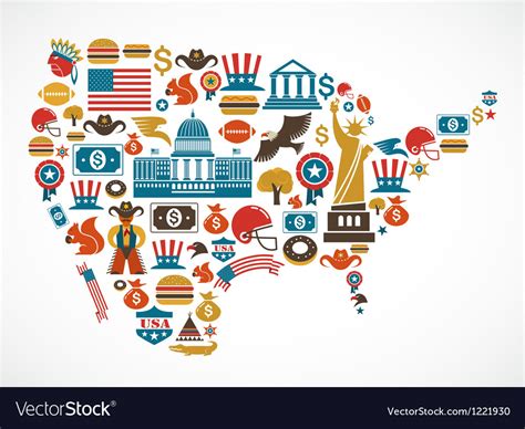 America Map With Many Icons Royalty Free Vector Image