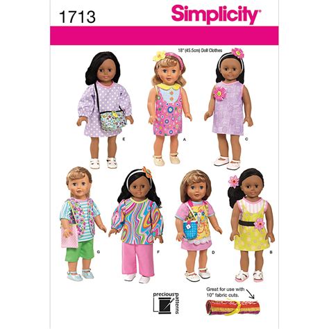 simplicity 18 doll clothes sewing pattern 1 each