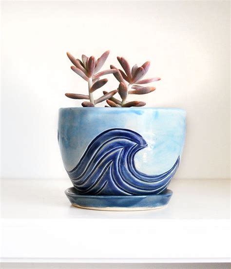 Ocean Wave Ceramic Planter Succulent Planter In 2020 Ceramic Flower