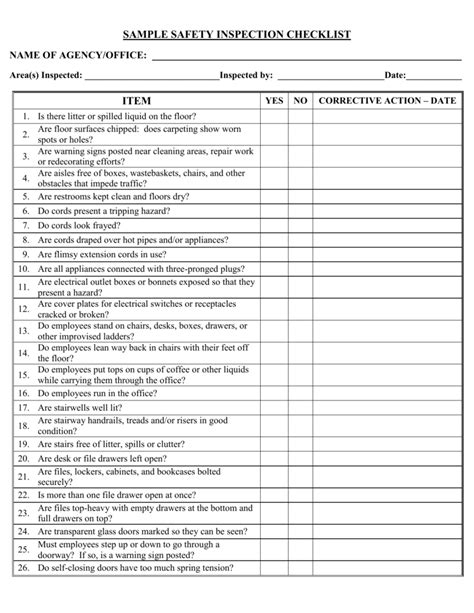 Weekly Safety Inspection Checklist Ultimate List Of Safety Checklists